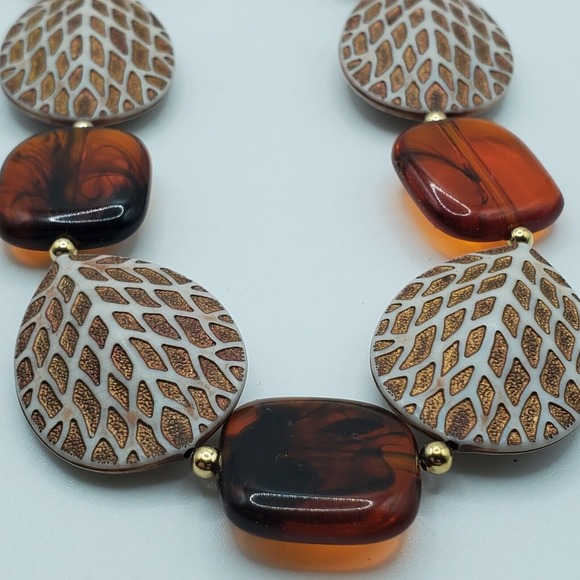 Brown Beaded Chunky Necklace Leaves Plastic‎ Autumn Womens Fashion Jewelry - Picture 7 of 10